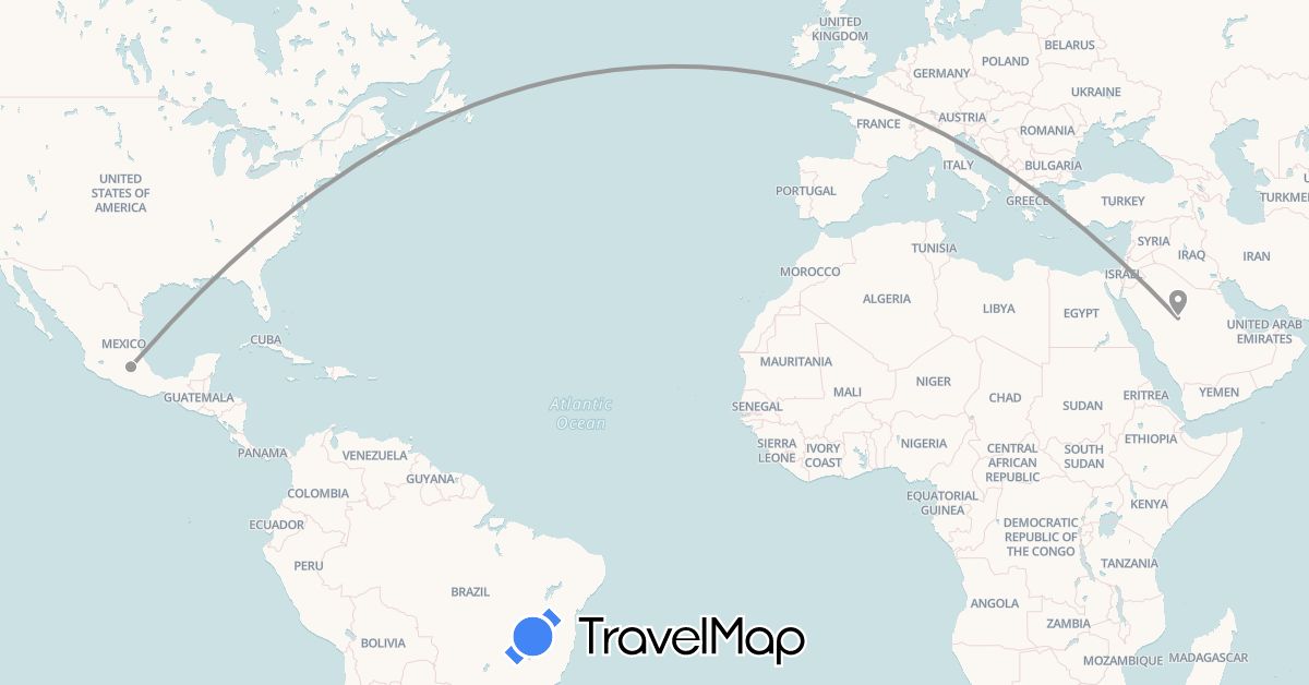 TravelMap itinerary: plane in Saudi Arabia, United States (Asia, North America)